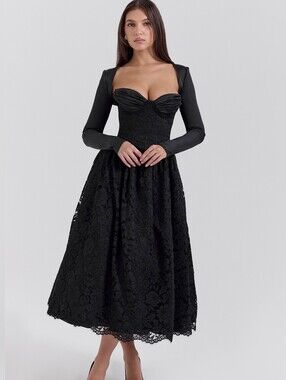 Duchess' Black Lace Midi Dress with Bolero House of CB XS